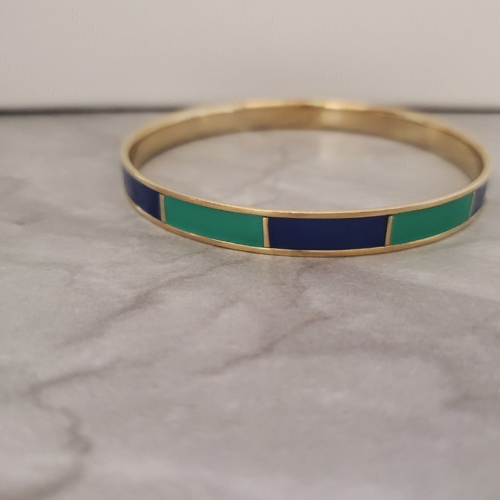 💚💙 Vintage 00's 2000's Y2K Blue Green Striped Skinny Enamel Bangle 💙💚 - Picture 7 of 11